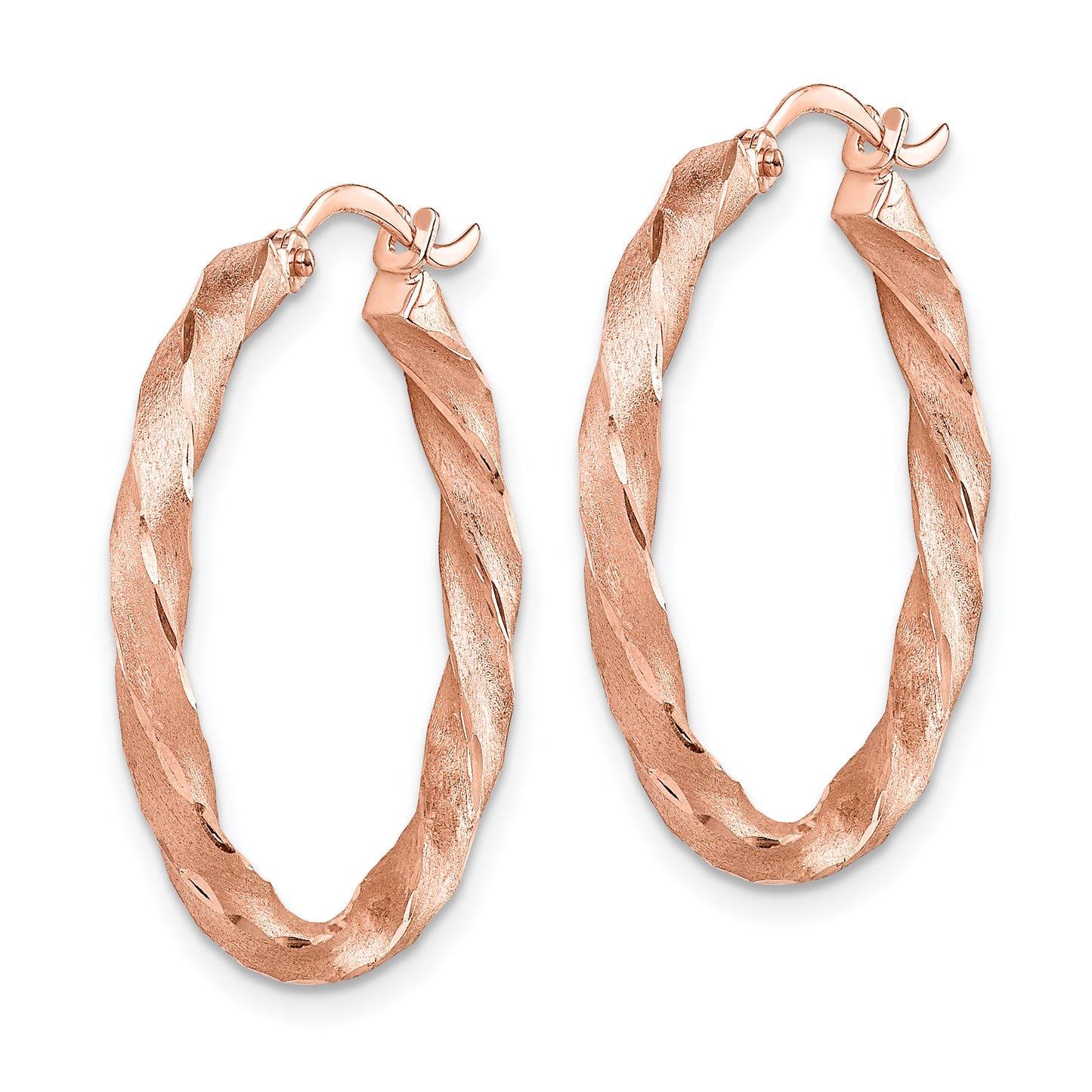 14K Rose Gold Twisted Satin Diamond-Cut Hoop Earrings