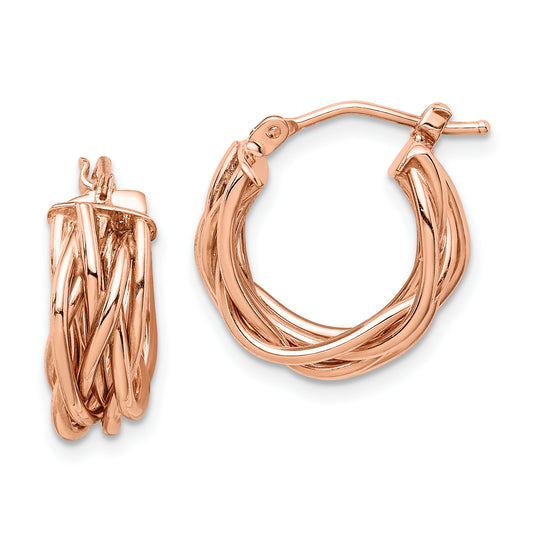 14K Rose Gold Polished Braided Hoop Earrings