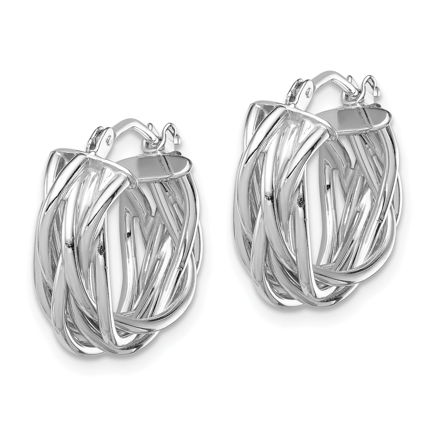 14K White Gold Polished Braided Hoop Earrings