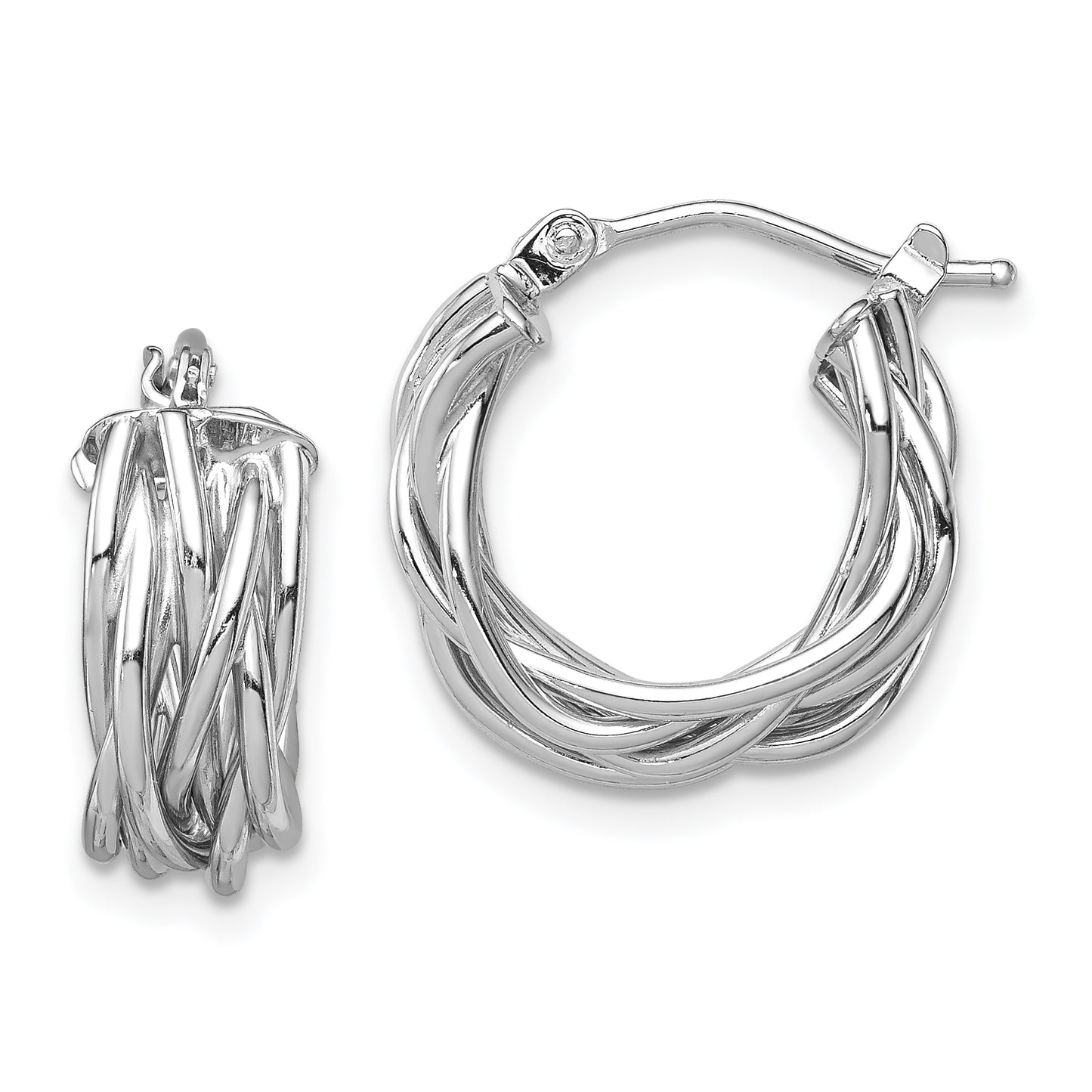 14K White Gold Polished Braided Hoop Earrings