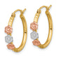 14K Tri-Color Polished & Satin Flower Hoop Earrings