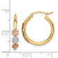 14K Tri-Color Polished & Satin Flower Hoop Earrings