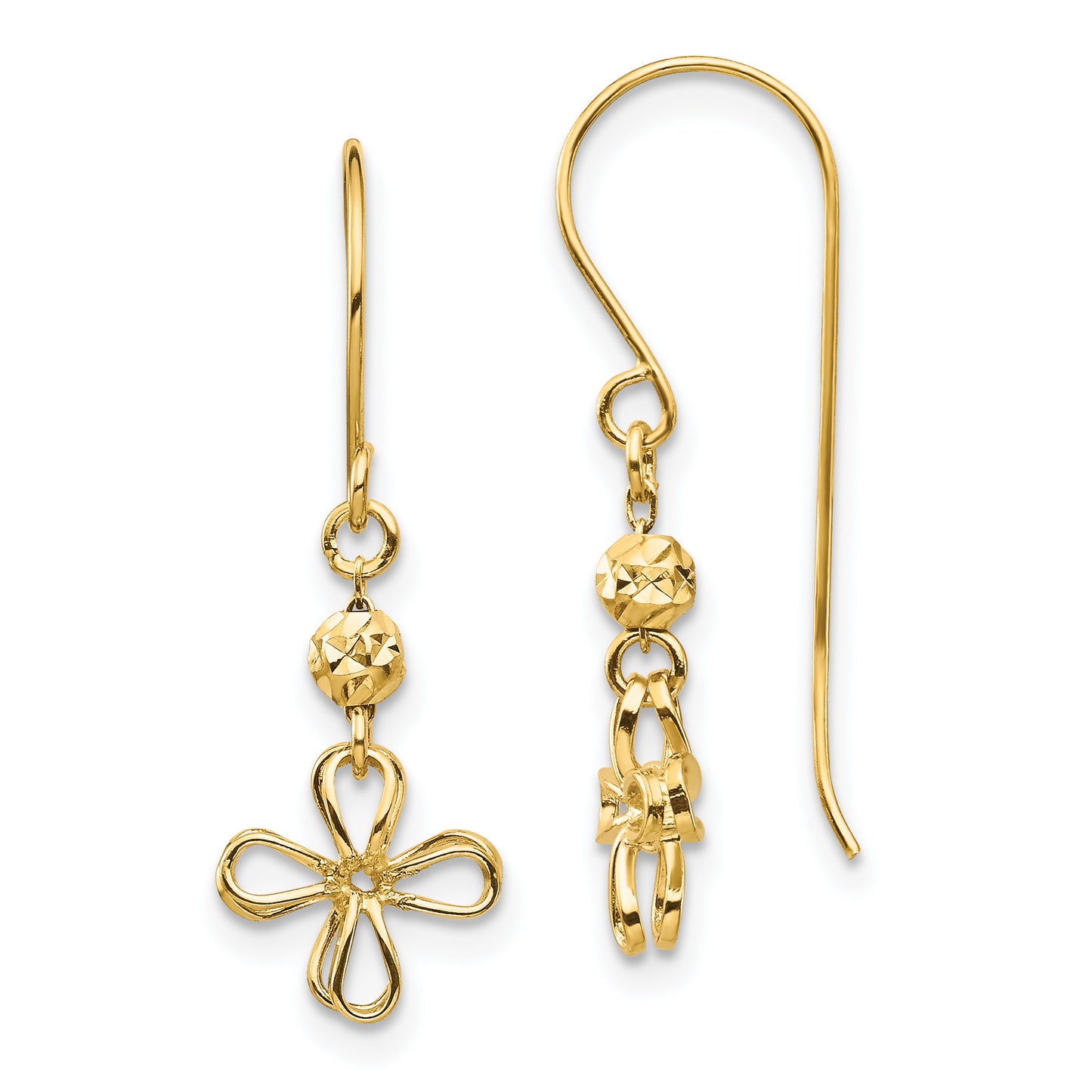 14K Yellow Gold Open Clover Dangle Earrings