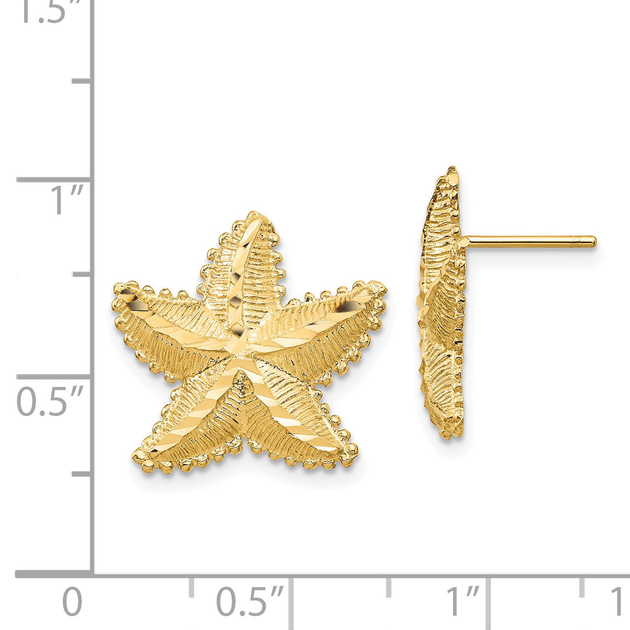 14K Yellow Gold D/C Starfish Post Earrings