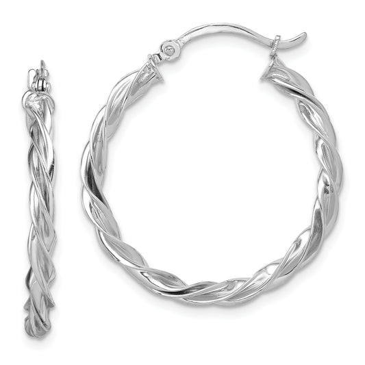 14K White Gold Polished Twisted Hoop Earrings