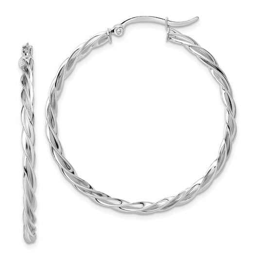 14K White Gold Polished Twisted 2.5mm Hoop Earrings