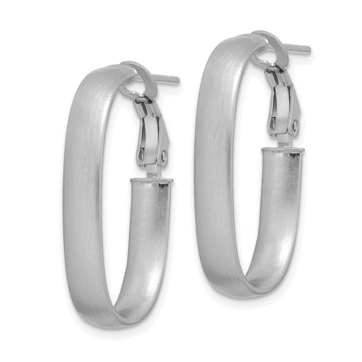 14K White Gold Satin Oval Omega Back Hoop Earrings