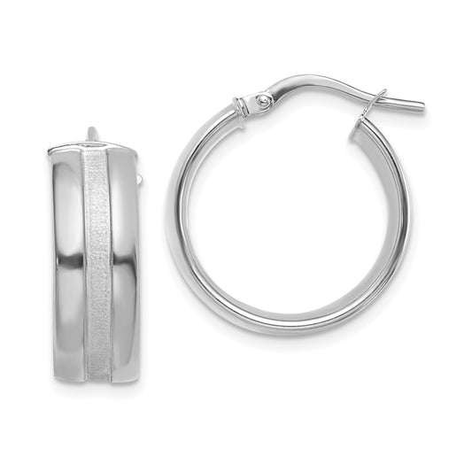 14K White Gold 19mm Satin And Polished Hoop Earrings