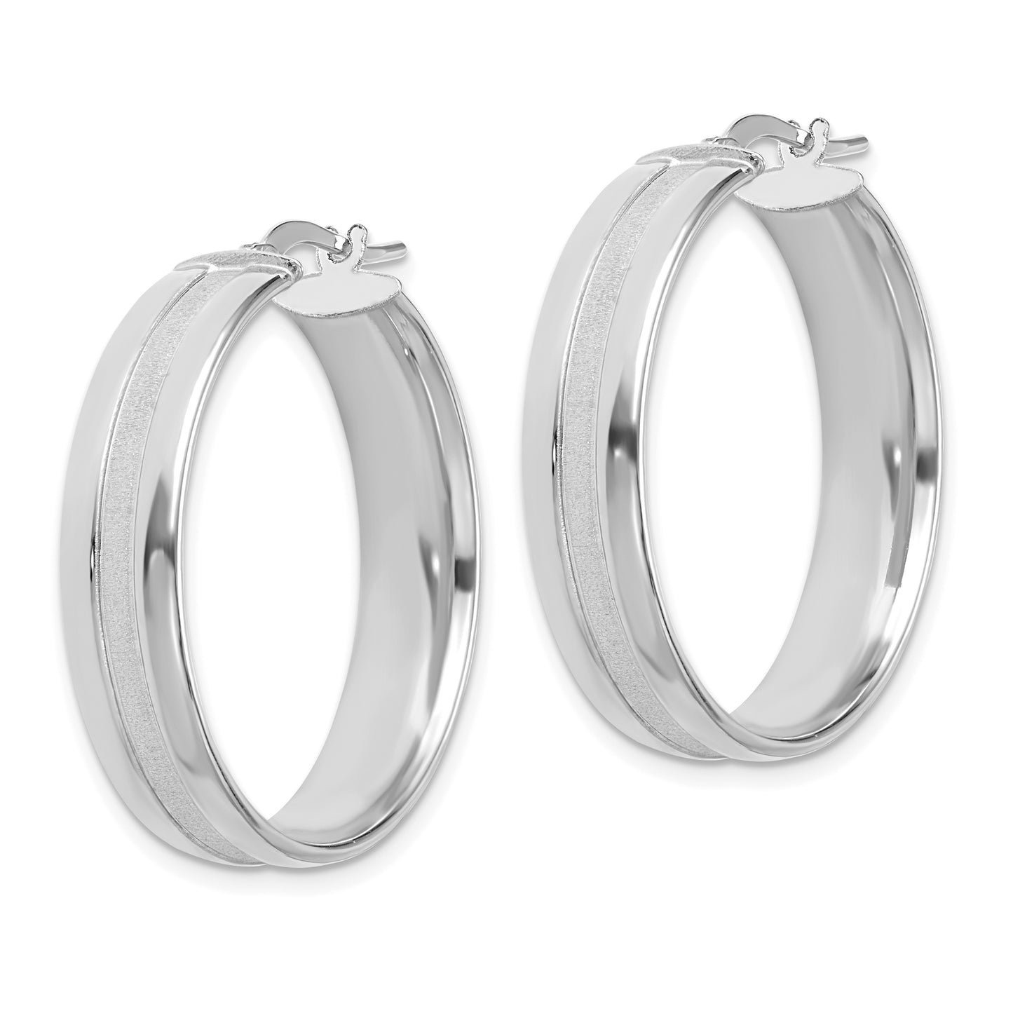 14K White Gold 30mm Satin And Polished Hoop Earrings