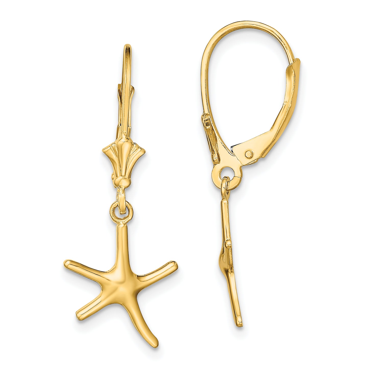 14K Yellow Gold Mini Dancing Starfish Leverback Earrings