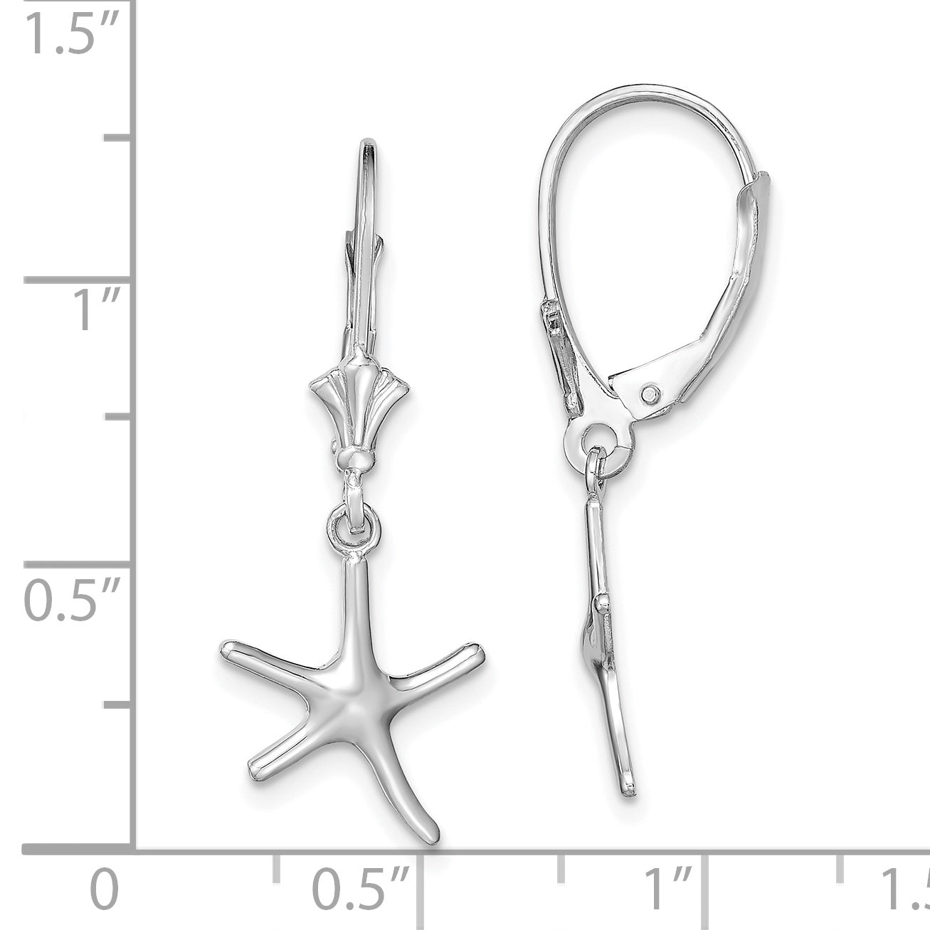 14K White Gold 3-D Mini Starfish Leverback Earrings