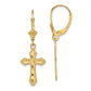 14K Yellow Gold D/C Cross W/ Beaded Edge Leverback Earrings