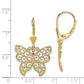 14K Yellow Gold Butterfly W/ Beaded Filigree Wings Leverback Earrings