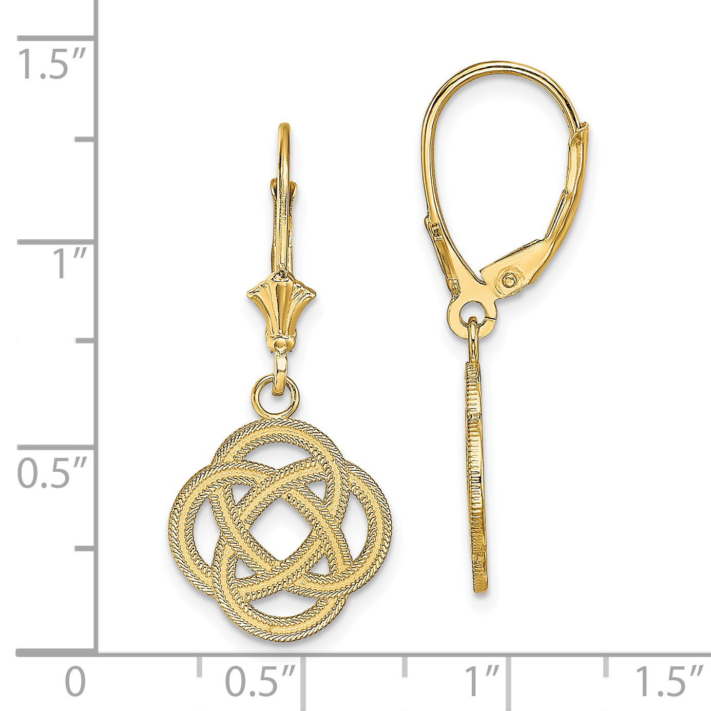 14K Yellow Gold Small Celtic Eternity Knot Circle Leverback Earrings