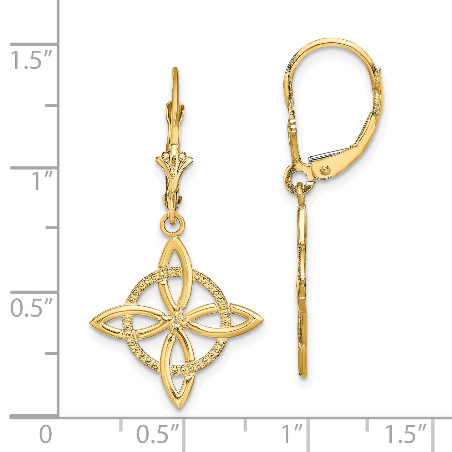 14K Yellow Gold Small Celtic Eternity Knot Leverback Earrings