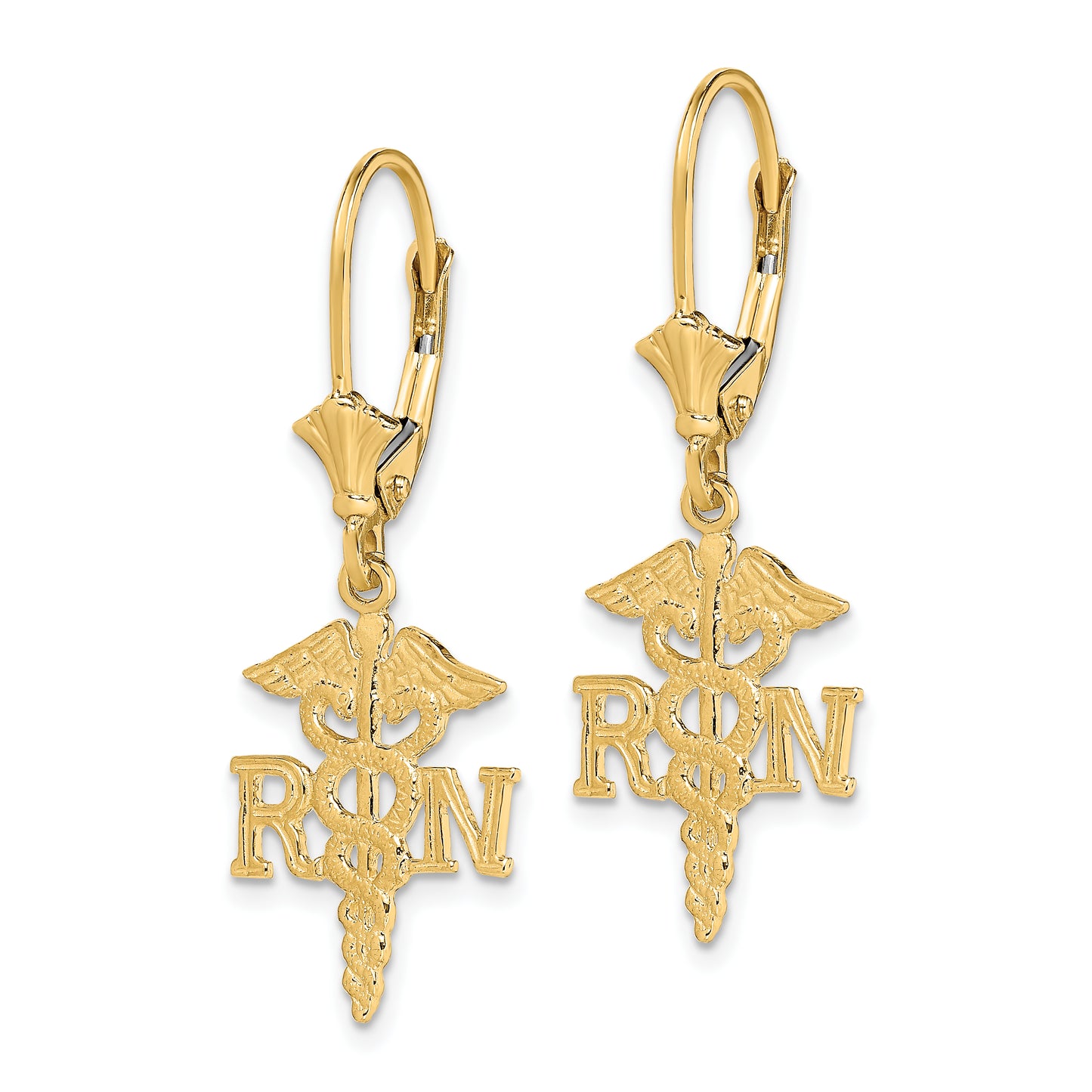 14K Yellow Gold Rn Caduceus Leverback Earrings