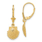 14K Yellow Gold 2-D Beaded Scallop Shell Leverback Earrings