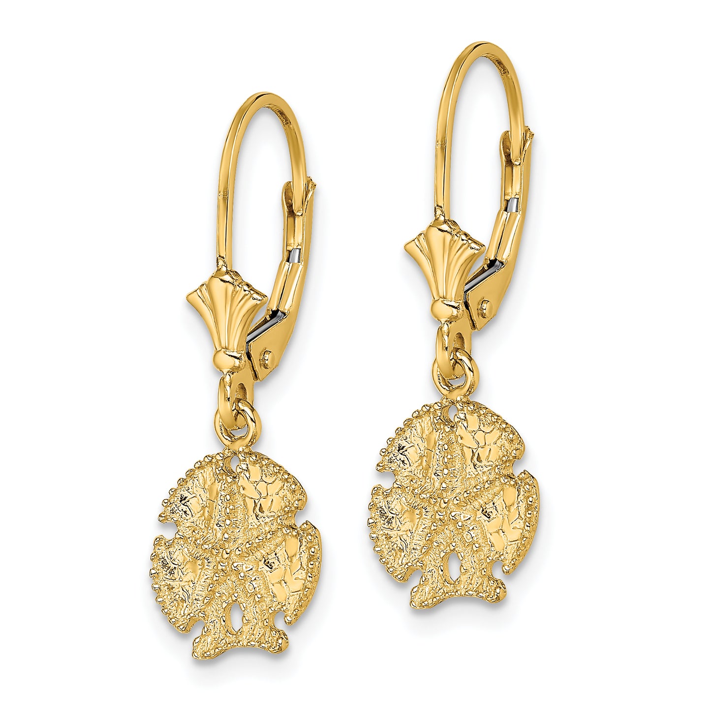 14K Yellow Gold Sand Dollar W/Star Leverback Earrings