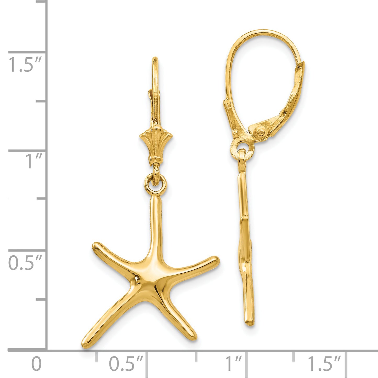 14K Yellow Gold Dancing Starfish Leverback Earrings