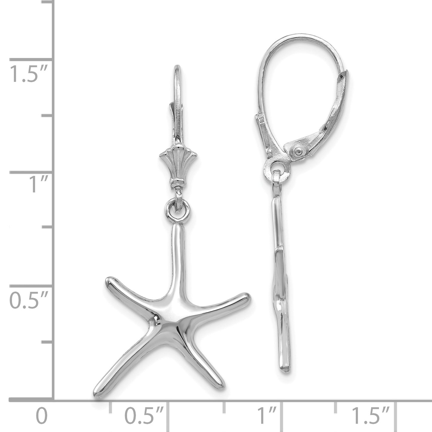 14K White Gold Dancing Starfish Leverback Earrings