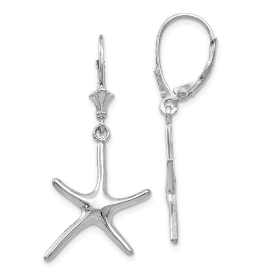 14K White Gold Dancing Starfish Leverback Earrings