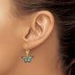 14K Yellow Gold W/Aqua Enameled Wings Butterfly Leverback Earrings