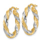 14K Yellow & Rhodium W/White Polished Twisted Hoop Earrings