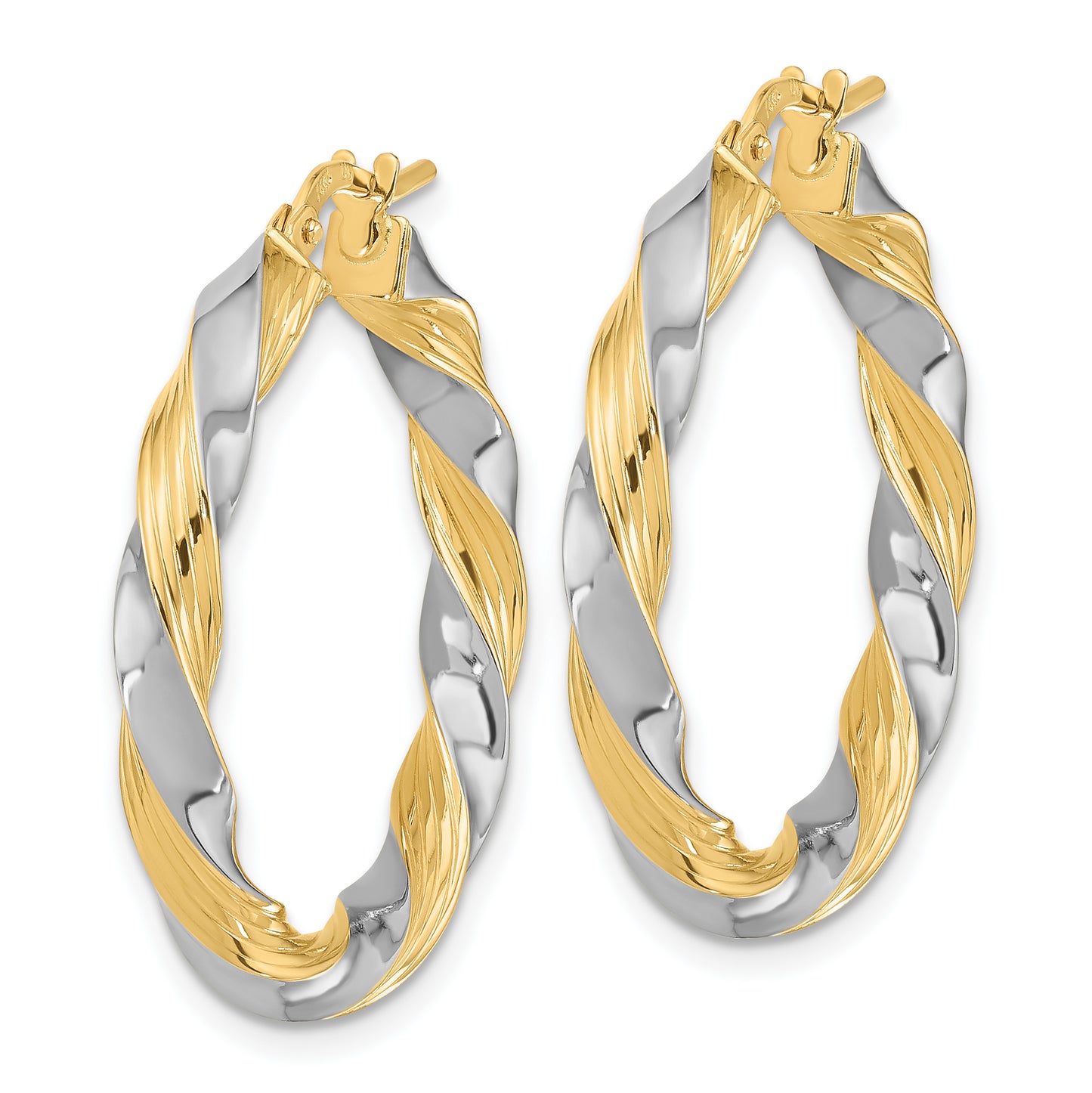 14K Yellow & Rhodium W/White Polished Twisted Hoop Earrings