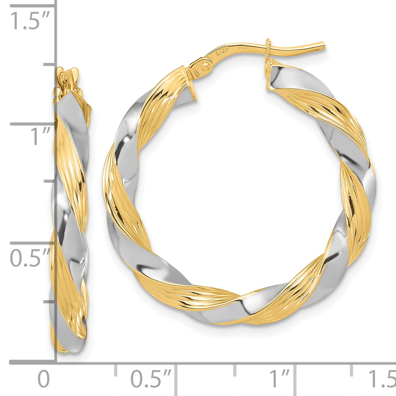 14K Yellow & Rhodium W/White Polished Twisted Hoop Earrings