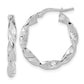 14K White Gold Polished And Textured Twisted Hoop Earrings