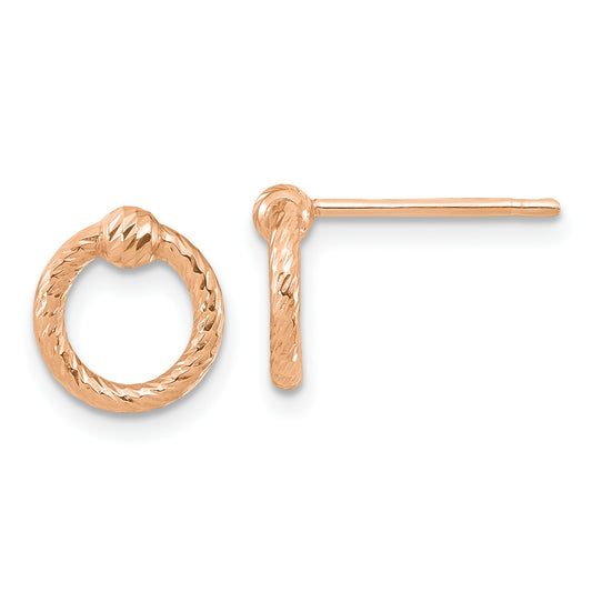 14K Rose Gold Polished D/C Twisted Circle Post Earrings