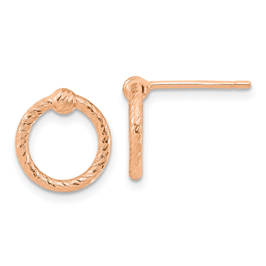 14K Rose Gold Polished & D/C Twisted Circle Post Earrings