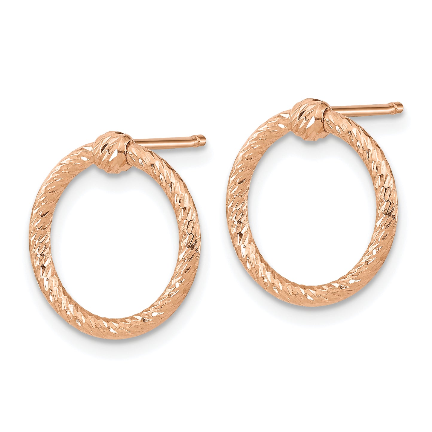 14K Rose Gold Polished & D/C Twisted Circle Post Earrings