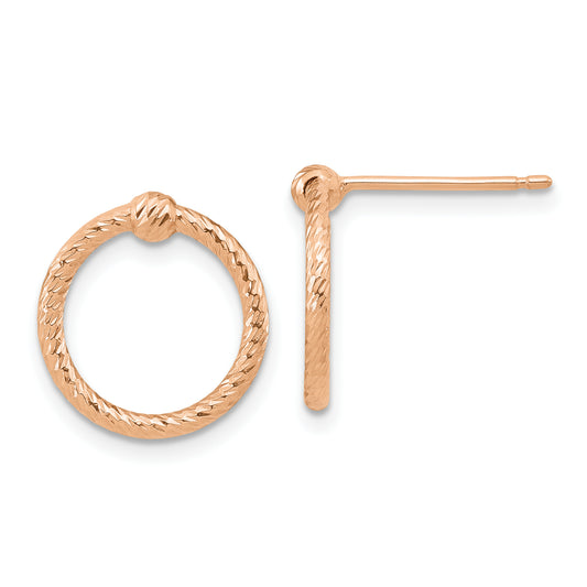 14K Rose Gold Polished & D/C Twisted Circle Post Earrings