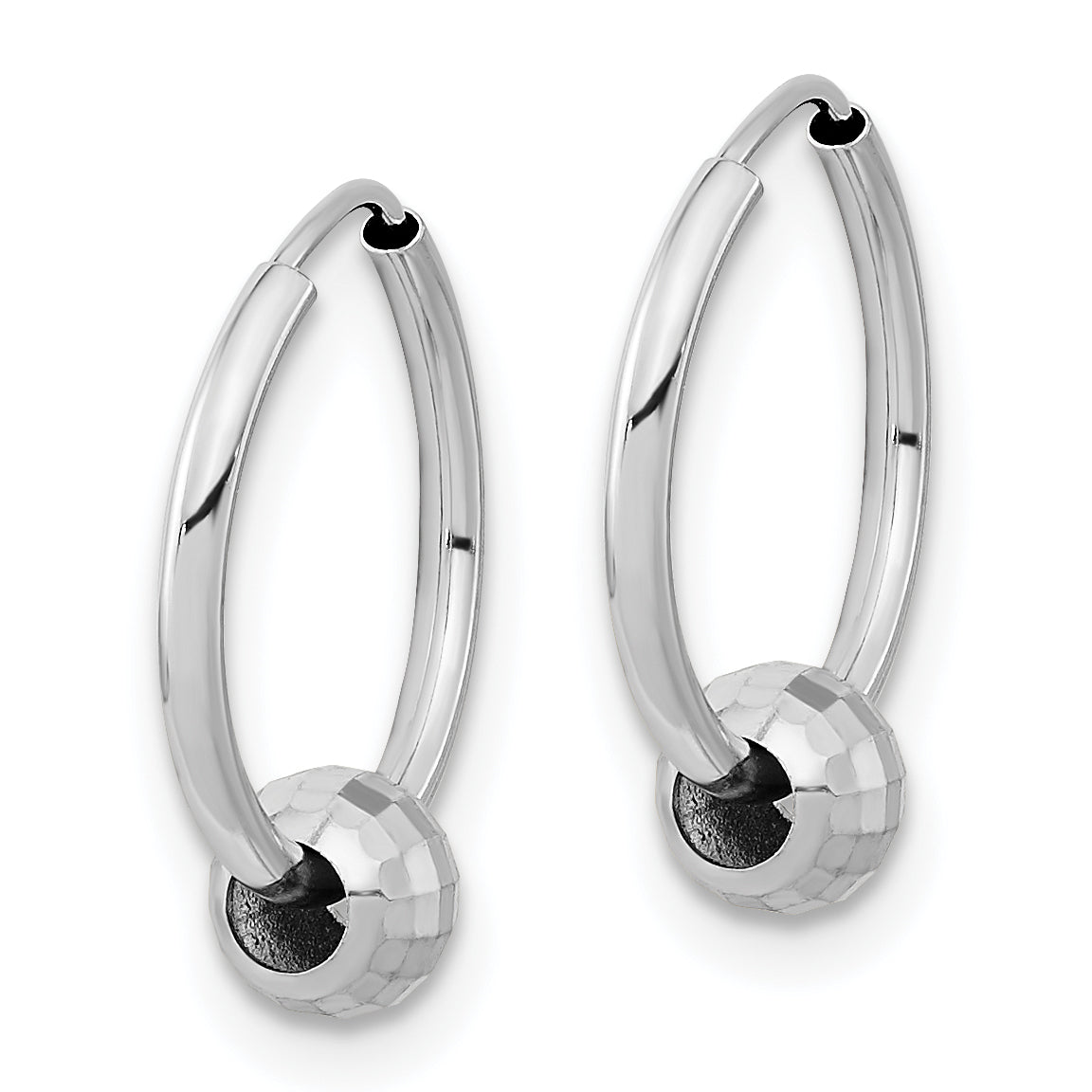 14K White Gold Polished Hoop With A Diamond Cut Ball Earrings