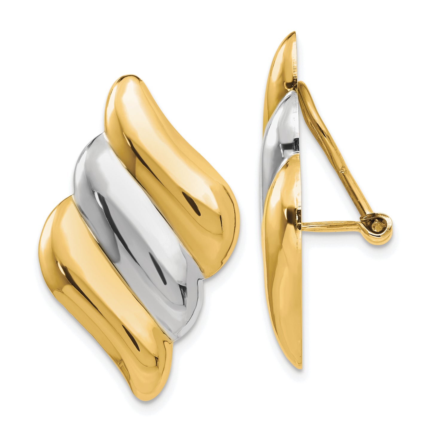 14K Yellow & Rhodium Non-Pierced Omega Back Earrings