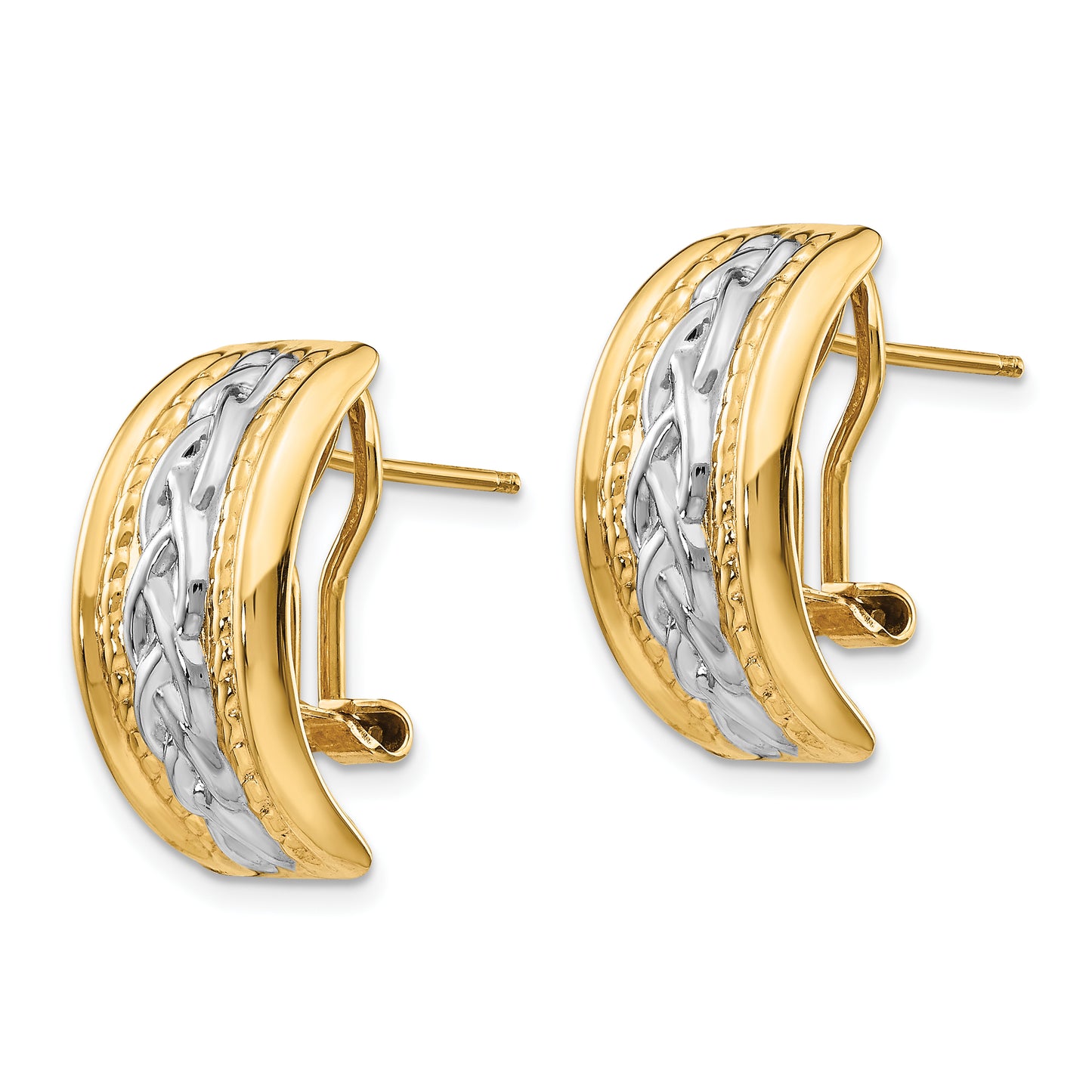 14K Yellow & Rhodium Polished Omega Back Post Earrings