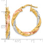 14K Yellow & Rhodium With Rose White Polished Twisted Hoop Earrings