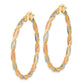 14K Yellow & Rhodium With Rose White Textured Twisted Hoop Earrings