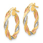 14K Yellow & Rhodium With Rose White Textured Twisted Hoop Earrings