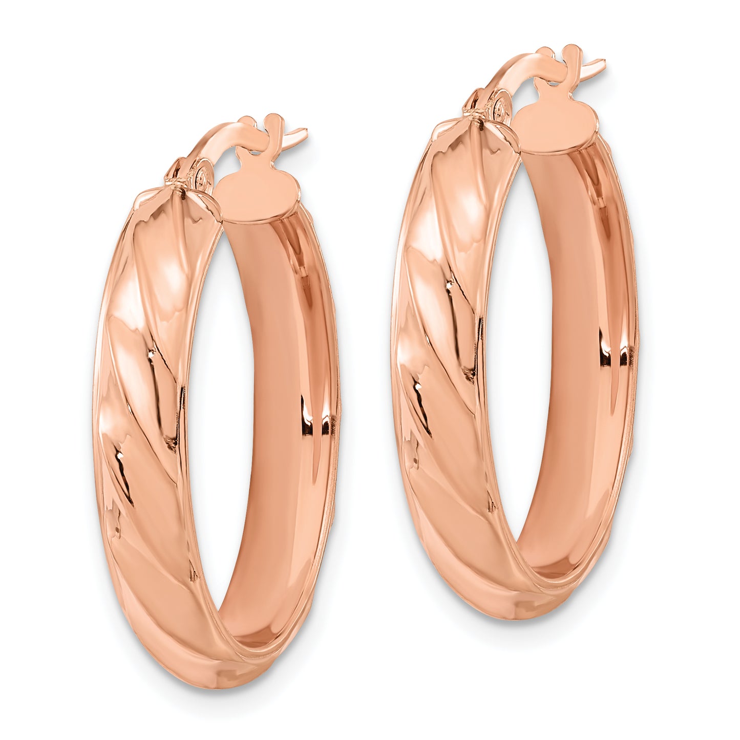 14K Rose Gold Polished And Twisted Oval Hoop Earrings