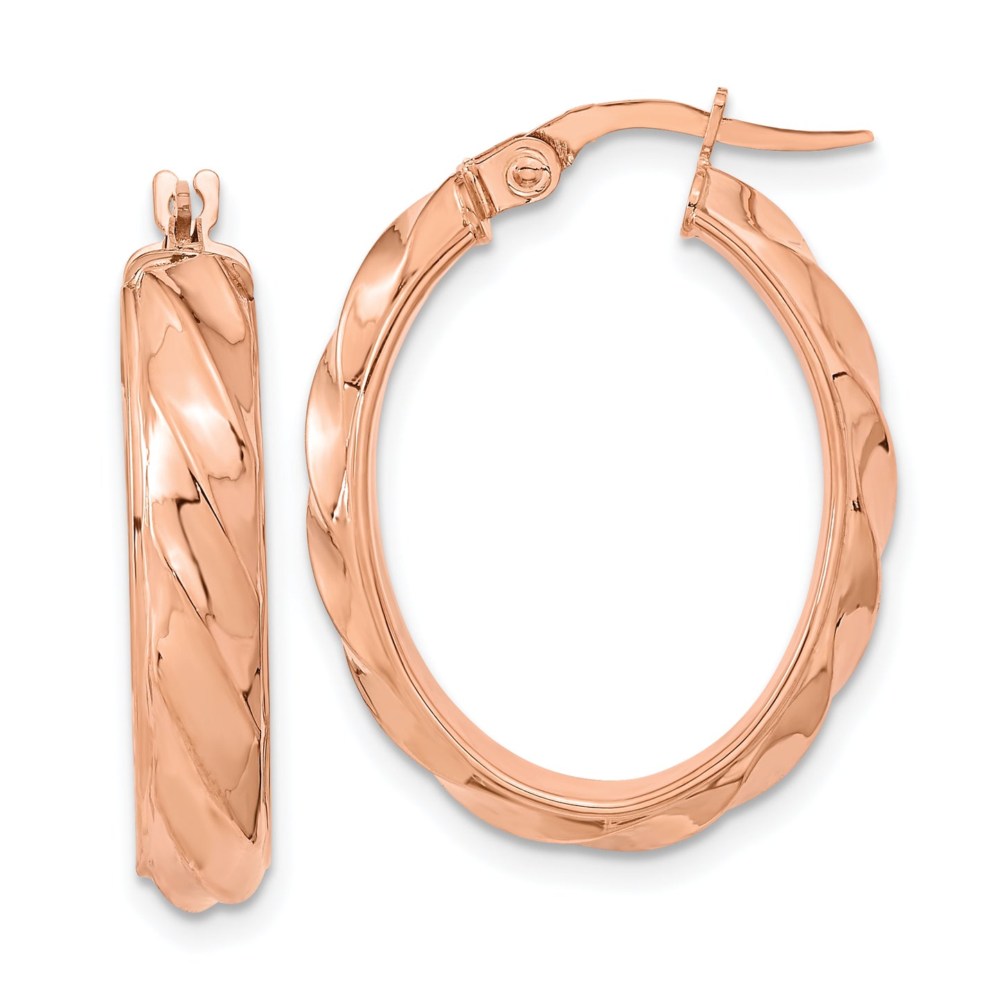 14K Rose Gold Polished And Twisted Oval Hoop Earrings