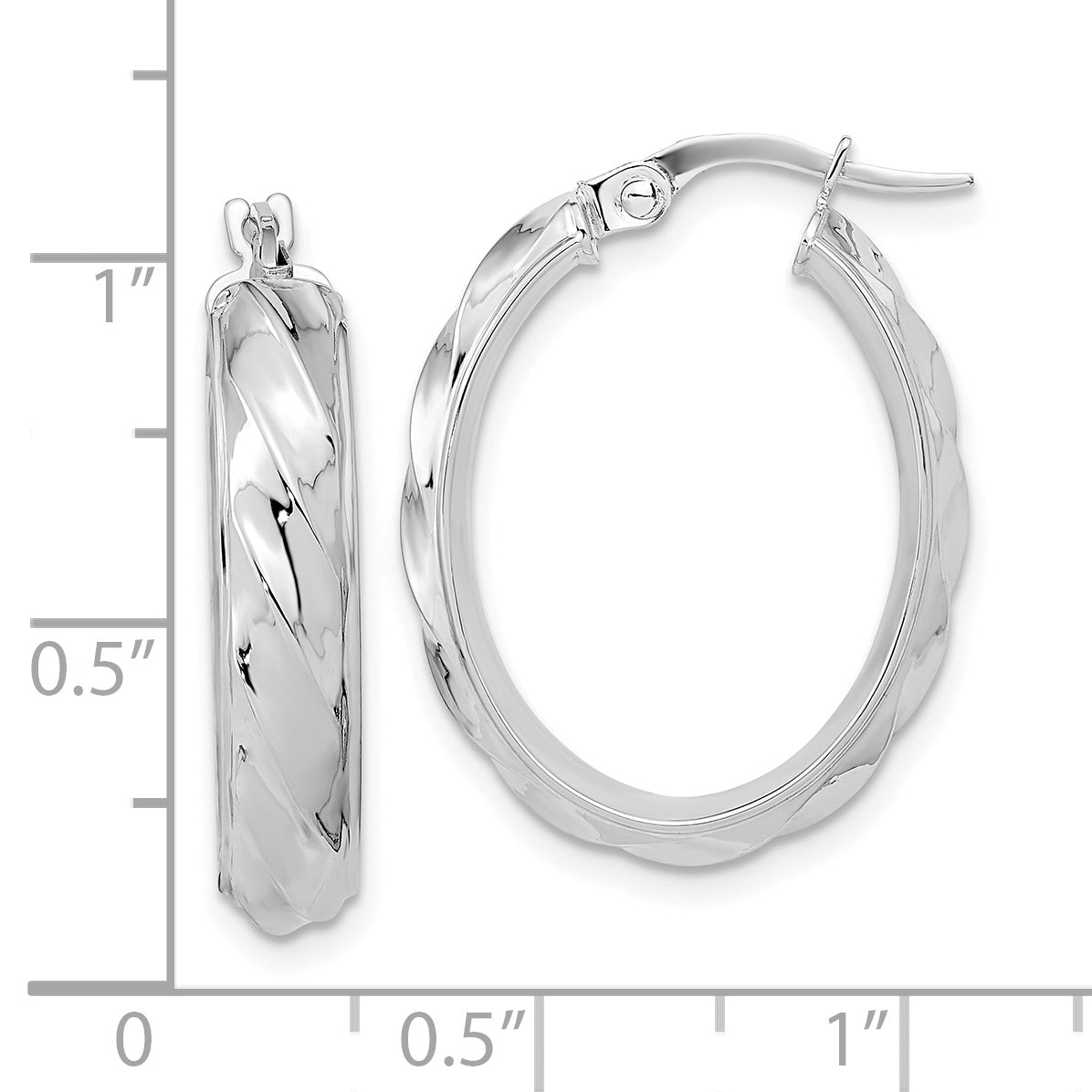 14K White Gold Polished And Twisted Oval Hoop Earrings