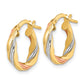 14K Yellow & Rhodium W/Rose White Polished Twisted Hoop Earrings