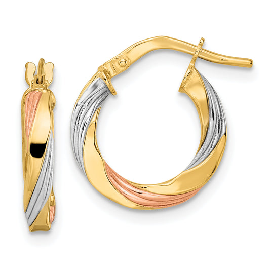 14K Yellow & Rhodium W/Rose White Polished Twisted Hoop Earrings