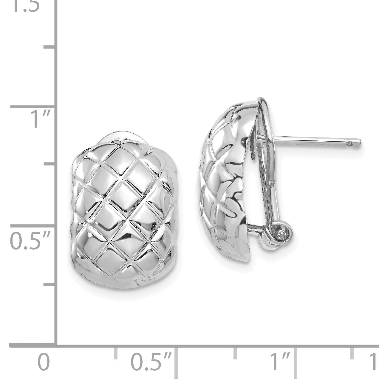 14K White Gold Polished Quilted Omega Back Post Earrings