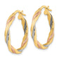 14K Yellow & Rhodium W/Rose White Polished Twisted Hoop Earrings