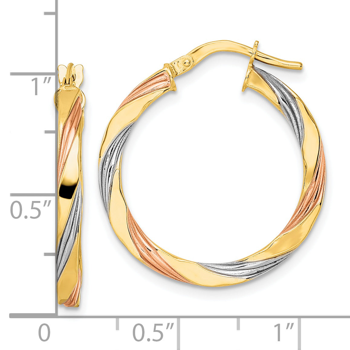 14K Yellow & Rhodium W/Rose White Polished Twisted Hoop Earrings