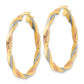 14K Yellow & Rhodium W/Rose White Polished Twisted Hoop Earrings