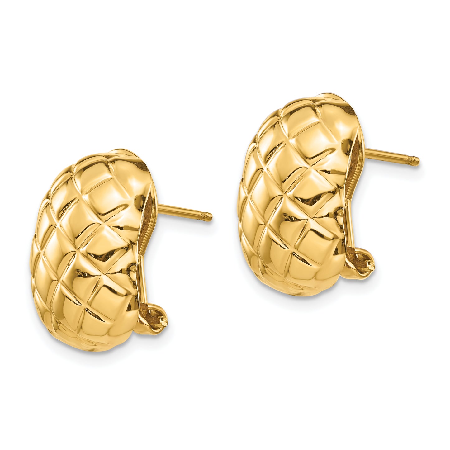 14K Yellow Gold Polished Quilted Omega Back Post Earrings